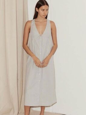 Deiji Studios Tuck Tie Midi Dress Women’s XL Dream Stripe Organic Cotton NWT